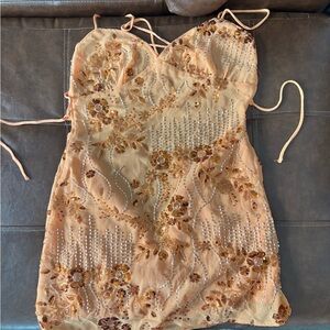 Peppermayo Peach Embellished Mini Dress